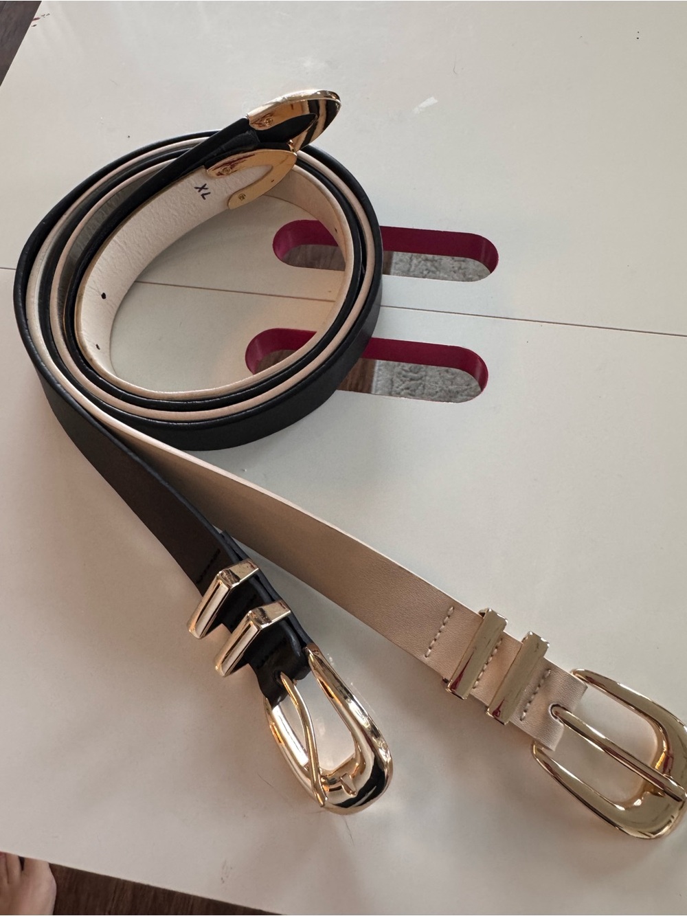 Black and Cream Belts with Gold Buckles